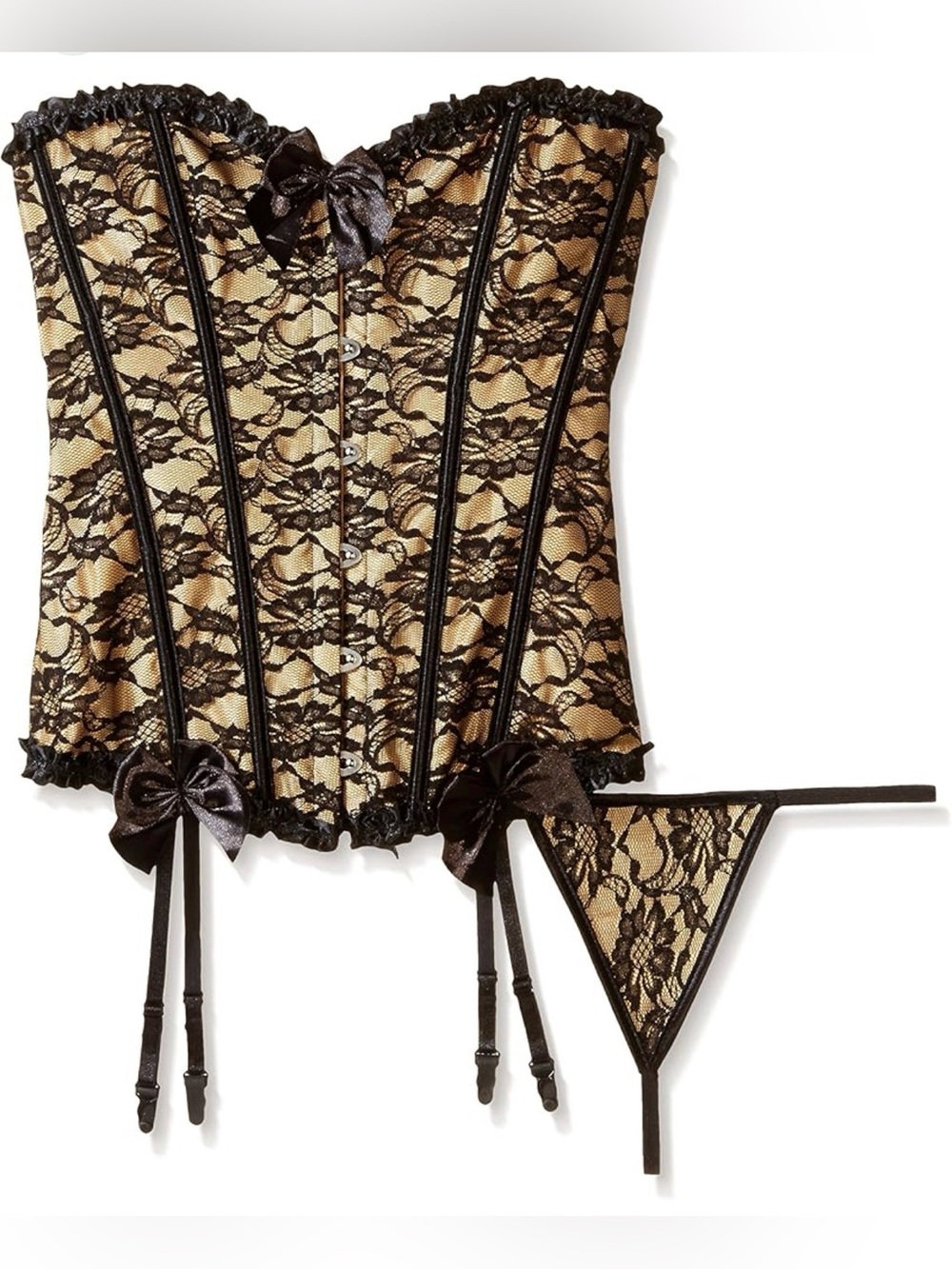 Music Legs Lace Corset Set | Black Nude Lace Up | Size L | NWOT